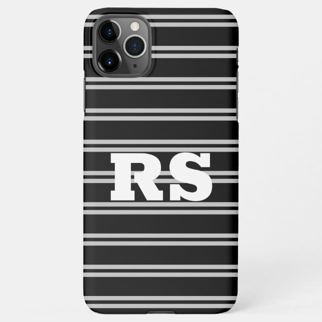 Funda Para iPhone Monograma blanco negrita, líneas grises en negro (Reverso)