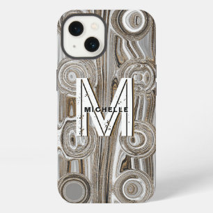 Monograma Blanco y Dorado Brillos Retro Groovy Div