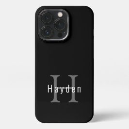 Funda Para iPhone 13 Pro Monograma blanco y negro simple y moderno