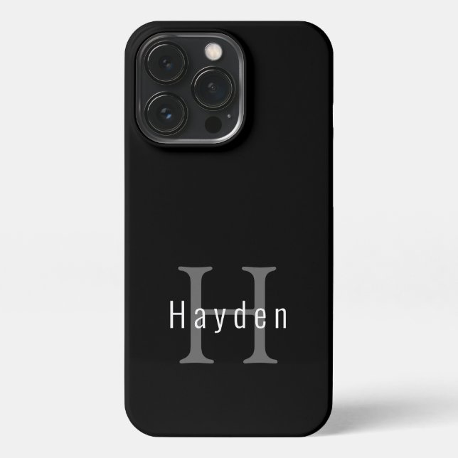 Funda Para iPhone Monograma blanco y negro simple y moderno (Reverso)