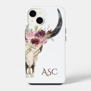 Funda Para iPhone 14 Monograma Boho Floral Skull
