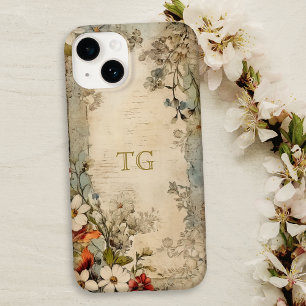 Funda Para iPhone 14 Monograma Botánico Artesanal Grunge Vintage