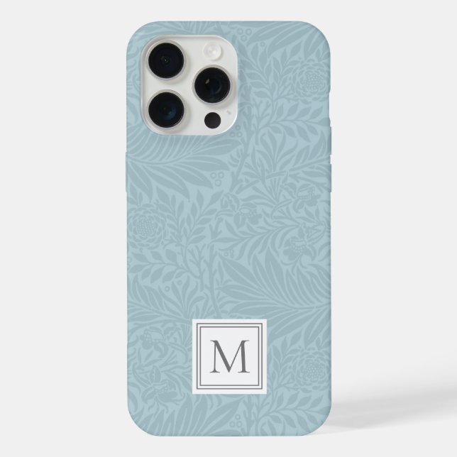 Funda Para iPhone Monograma Botánico Floral Azul Claro Elegante (Reverso )