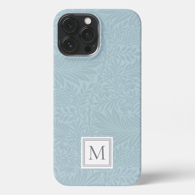 Funda Para iPhone Monograma Botánico Floral Azul Claro Elegante (Reverso )