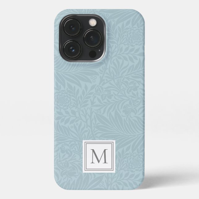 Funda Para iPhone Monograma Botánico Floral Azul Claro Elegante (Reverso)