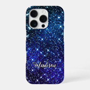 Funda Para iPhone 16 Pro Monograma brillante azul iridiscente caprichoso