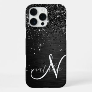 Funda Para iPhone 16 Pro Max Monograma Brillante Personalizada en Negro