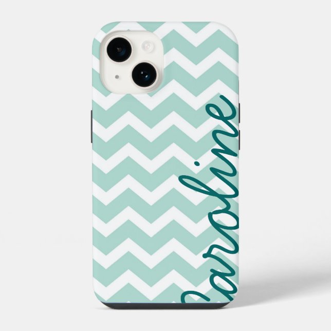 Funda Para iPhone Monograma Chevron Verde Claro (Reverso )
