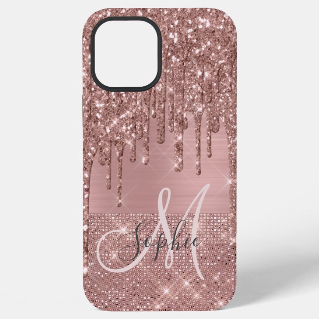 Funda Para iPhone Monograma Chic de Oro Rosa (Reverso )