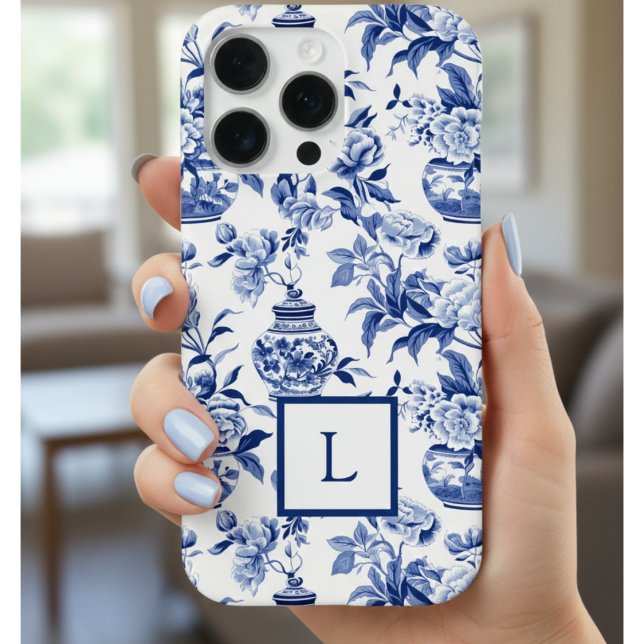 Funda Para iPhone Monograma Chinoiserie Azul  (Subido por el creador)