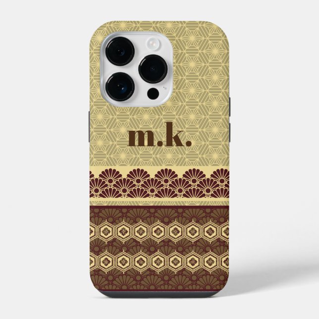Funda Para iPhone Monograma Clásico de Flores de Oro (Reverso )