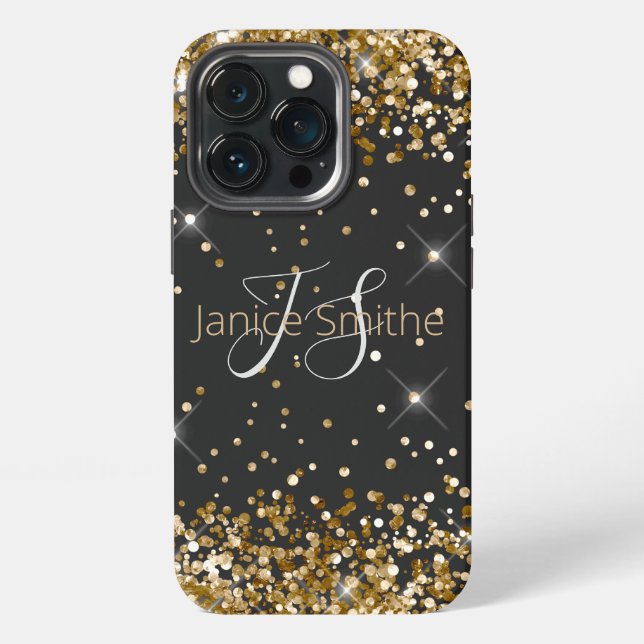 Funda Para iPhone Monograma con Brillo Dorado (Reverso )