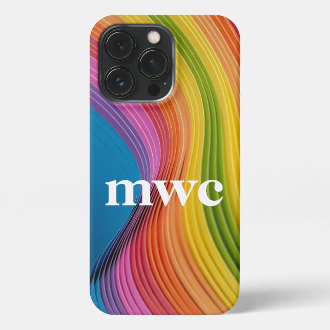 Funda Para iPhone Monograma con cinta de arcoiris estuche para teléf (Reverso)
