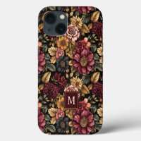 Monograma con estampado floral Borgoña