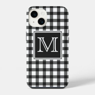 Funda Para iPhone 14 Monograma   Cuadro de Gingham negro y blanco