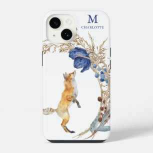 Funda Para iPhone 14 Monograma Cute Woodland Fox Watercolor Floral Nomb