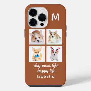 Funda Para iPhone 14 Pro Max Monograma de 4 Fotos en Colage Vida de Mamá Perr