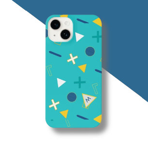 Funda Para iPhone 14 Monograma de Aqua Blue Memphis