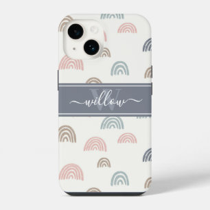 Funda Para iPhone 14 Monograma de arcoiris estético mínimo de Boho