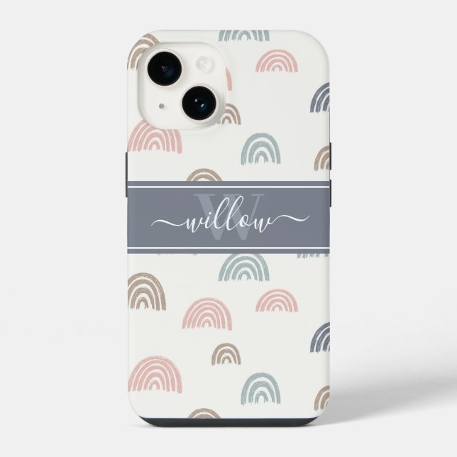 Funda Para iPhone Monograma de arcoiris estético mínimo de Boho (Reverso )