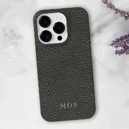 Funda Para iPhone 14 Pro Monograma de aspecto de cuero falso negro personal