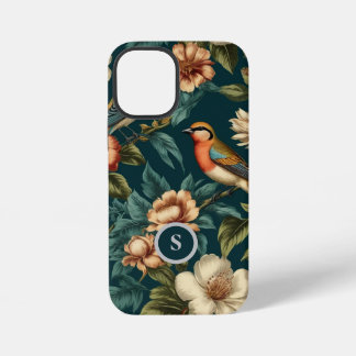 Funda Para iPhone 12 Mini Monograma de aves florales vintage de patrón botán