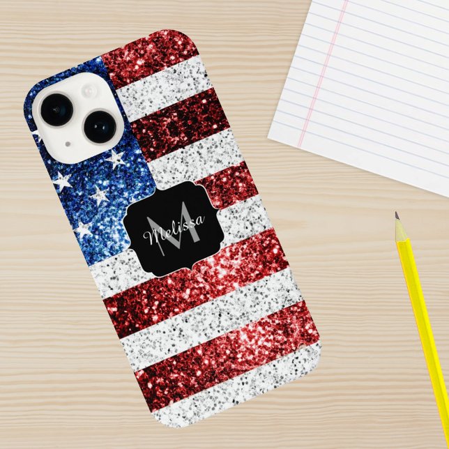 Funda Para iPhone Monograma de banderas de EE. UU. rojas, blancas y  (Subido por el creador)