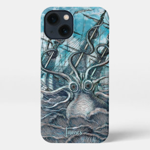 Monograma de barco de vela Octopus Blue Sea Monste