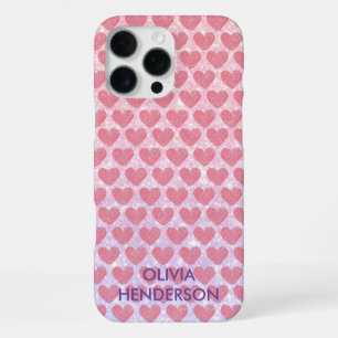 Funda Para iPhone 16 Pro Max Monograma de corazón rosa con brillo personalizado