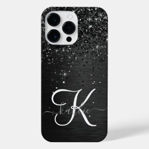 Funda Para iPhone 14 Pro Max Monograma de espuma de Purpurina negro personaliza