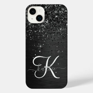 Funda Para iPhone 14 Plus Monograma de espuma de Purpurina negro personaliza