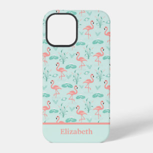 Funda Para iPhone 12 Pro Monograma de Flamenco Tropical Pájaro Rosa Verde T