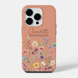 Funda Para iPhone 14 Pro Monograma de Flor Silvestre Botánica Elegante Melo