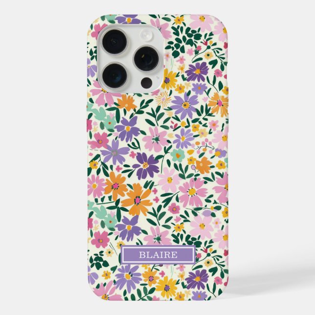 Funda Para iPhone Monograma de Flores Ditsy Moradas (Reverso )