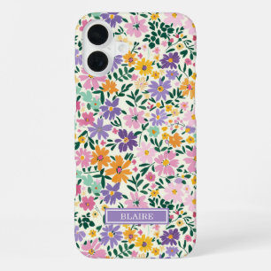 Funda Para iPhone 16 Plus Monograma de Flores Ditsy Moradas