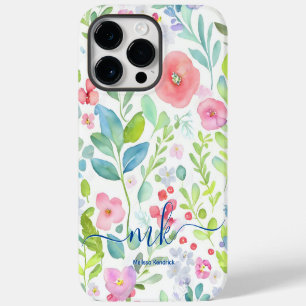 Funda Para iPhone 14 Pro Max Monograma de flores helechos bayas abstractas acua