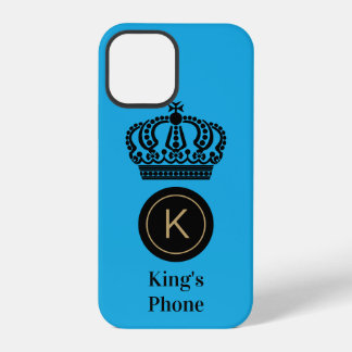 Funda Para iPhone 12 Pro Monograma de fondo azul del teléfono del rey perso