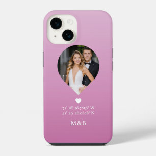 Funda Para iPhone 14 Monograma de Foto Corazón Romántico Coordenadas Mo