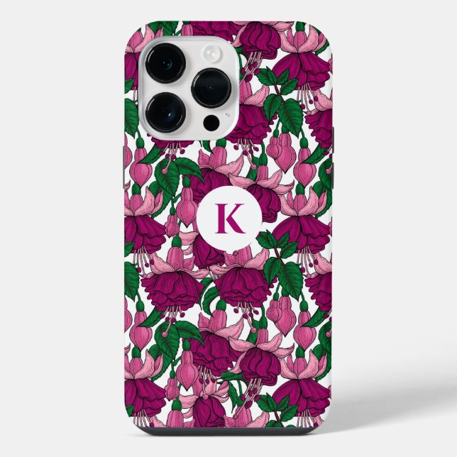 Funda Para iPhone Monograma de Fuchsia (Reverso )