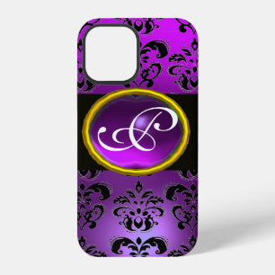 Funda Para iPhone 12 MONOGRAMA DE GEMAS DAMASK Violeta Púrpura Amatist