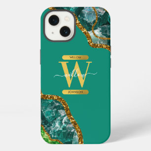 Monograma de geoda de ágata verde esmeralda y oro