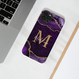 Funda Para iPhone 14 Monograma de Geode Glam Purple Gold Agate