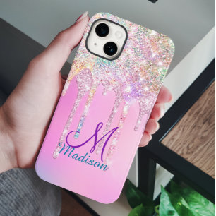 Funda Para iPhone 14 Monograma de goteo de Purpurina de arcoiris de uni