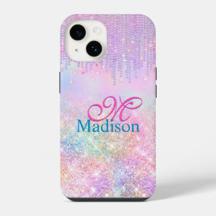 Funda Para iPhone 14 Monograma de goteo diamante de imitación de unicor