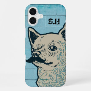 Funda Para iPhone 16 Plus Monograma de graffiti de Chihuahua con bigote