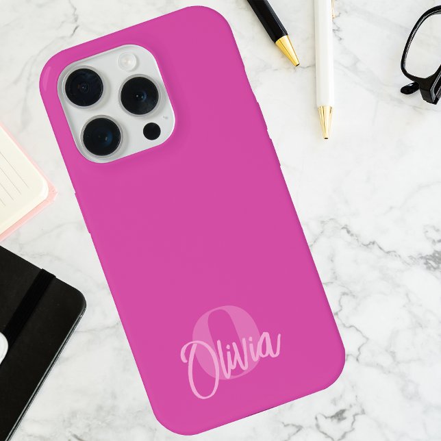 Funda Para iPhone Monograma de guión de moda rosada monocromo de Gua (Subido por el creador)