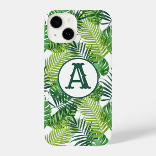Funda Para iPhone 14 Monograma de hojas tropicales verdes