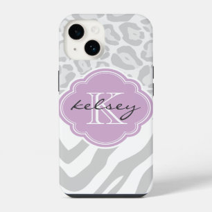 Funda Para iPhone 14 Monograma de impresión de animales grises y lácteo