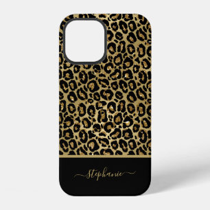 Funda Para iPhone 12 Monograma de impresión de animales Leopard Gold Pu
