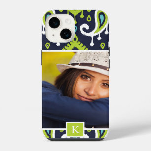 Funda Para iPhone 14 Monograma de la foto del Personalizado Navy and Gr
